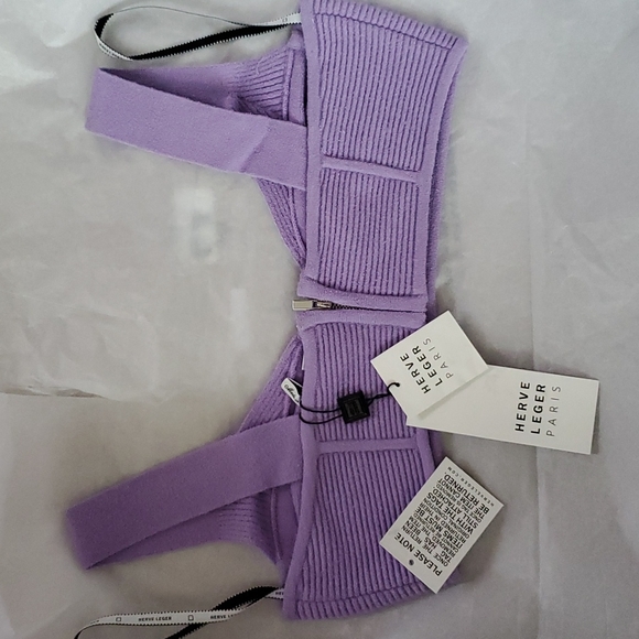 Herve Leger Bra Top Medium Orchid Purple Boucle Knit Fabric NWT - Picture 6 of 7